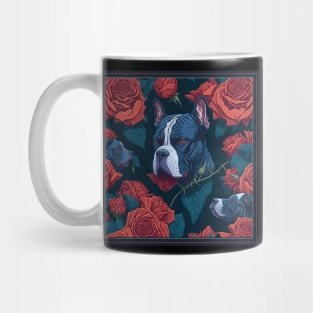 Dogs, pit bull and roses, dog, seamless print, style vector (red roses & pit) Mug